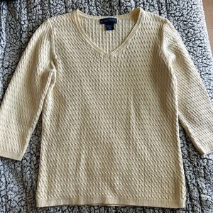 Karen Scott Women's Cream V-Neck Sweater 3/4 Sleeve